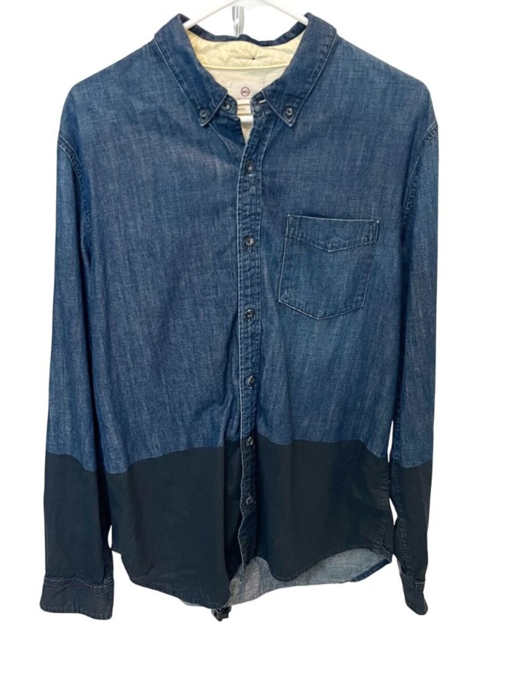 AG Adriano Goldschmied Men's Standard Fit Denim Color‎ Block Button Shirt LARGE